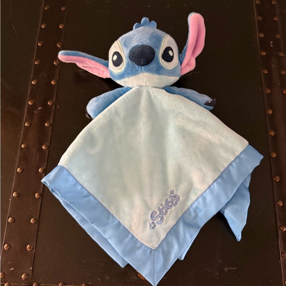Disney Baby Blue Stitch Plush Lovey Security Blanket Satin Trim 14" Baby Toy